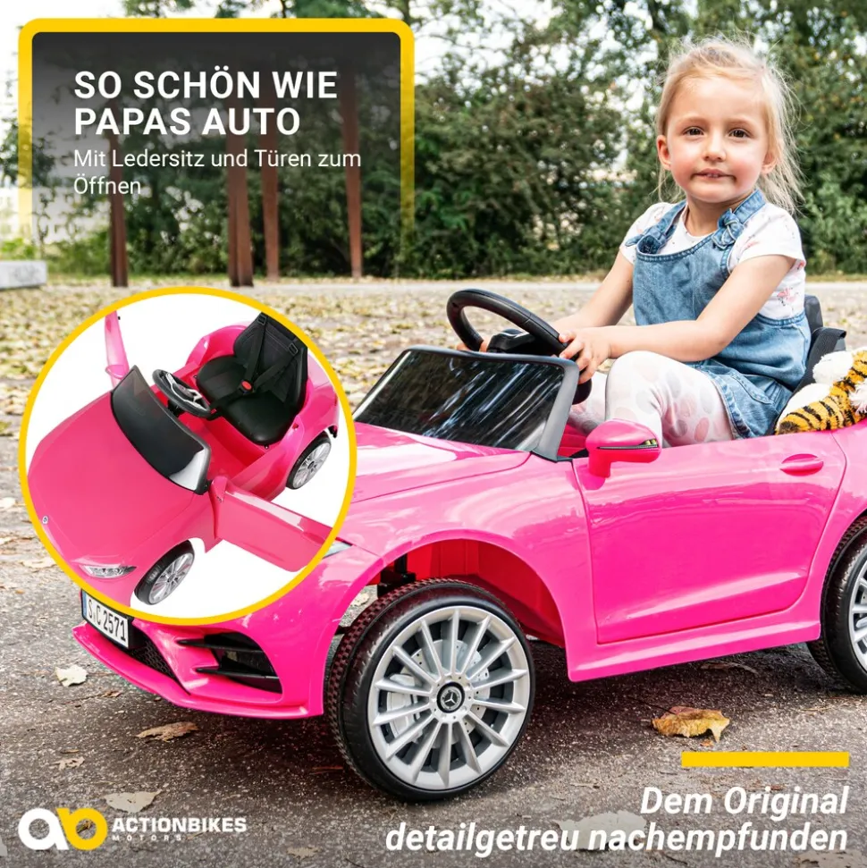 Kinder-Elektroauto Mercedes-Benz CLS 350 Coupé, lizenziert, 2 x 20 Watt Motoren, LED-Scheinwerfer (Pink)