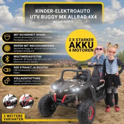Kinder-Elektroauto UTV Buggy MX Allrad 4x4 (Schwarz Weiß)