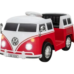 Kinder-Elektroauto VW T1 Camper Bus, Bremsautomatik, 3-5 km/h, Soft-Start, LED, Fernbedienung
