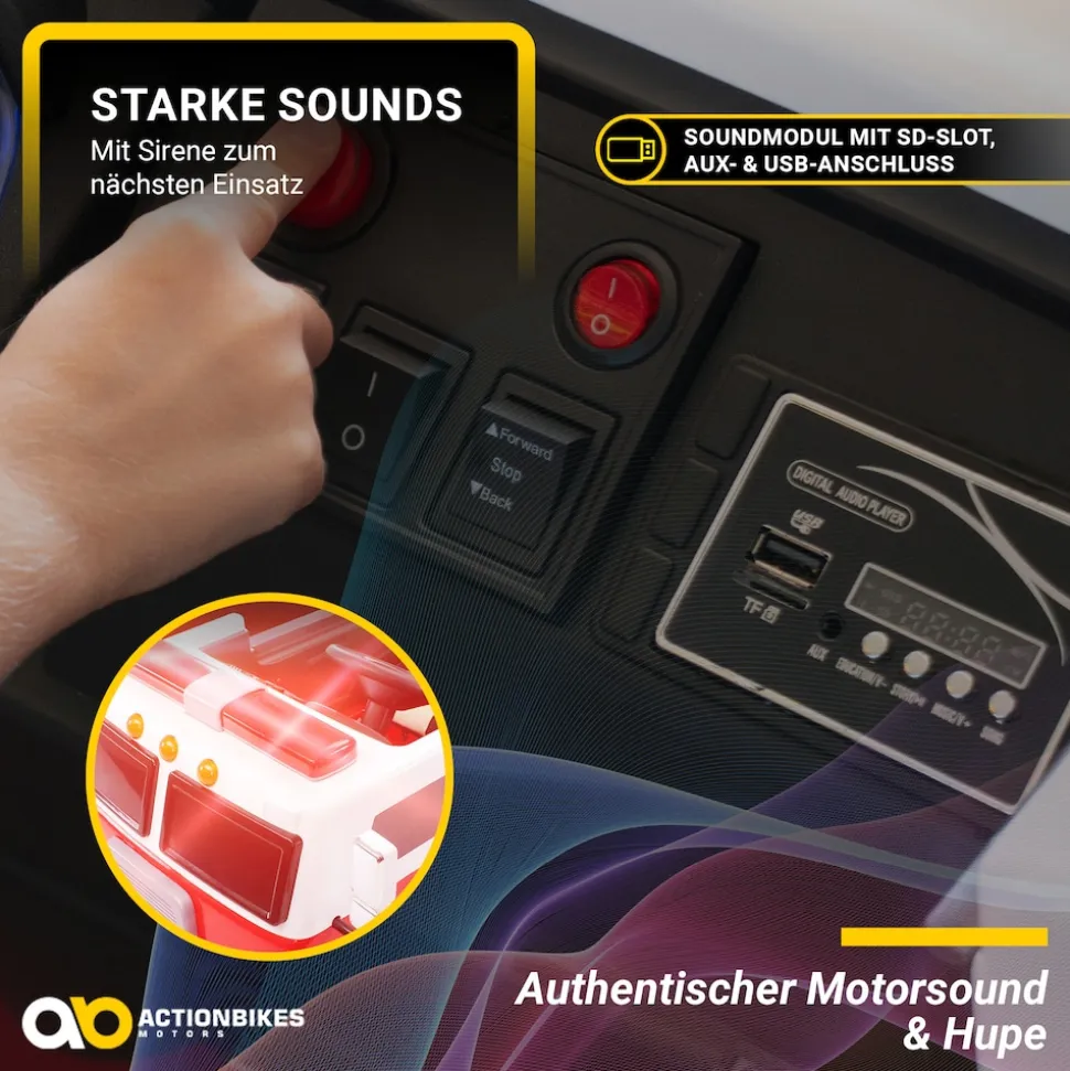 Kinder-Elektro-Feuerwehrauto LL911, 2-Sitzer, Sirene, Spritze, EVA-Reifen, 90 Watt, Fernbedienung
