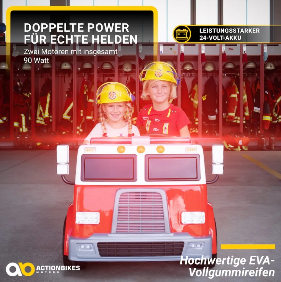 Kinder-Elektro-Feuerwehrauto LL911, 2-Sitzer, Sirene, Spritze, EVA-Reifen, 90 Watt, Fernbedienung