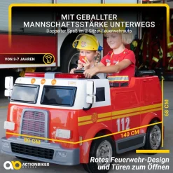 Kinder-Elektro-Feuerwehrauto LL911, 2-Sitzer, Sirene, Spritze, EVA-Reifen, 90 Watt, Fernbedienung