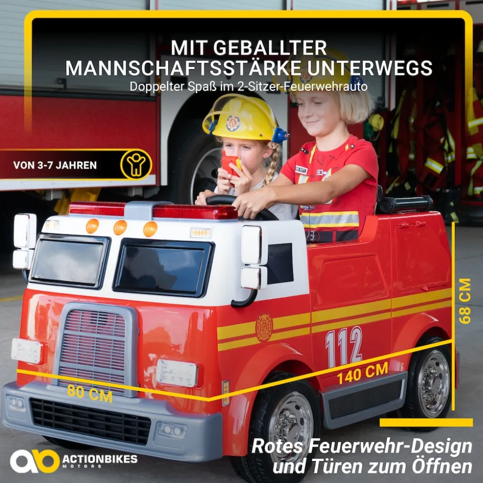Kinder-Elektro-Feuerwehrauto LL911, 2-Sitzer, Sirene, Spritze, EVA-Reifen, 90 Watt, Fernbedienung