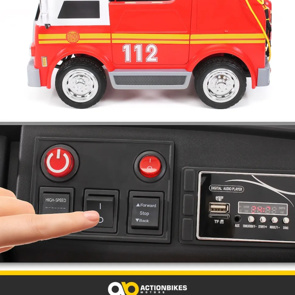 Kinder-Elektro-Feuerwehrauto LL911, 2-Sitzer, Sirene, Spritze, EVA-Reifen, 90 Watt, Fernbedienung