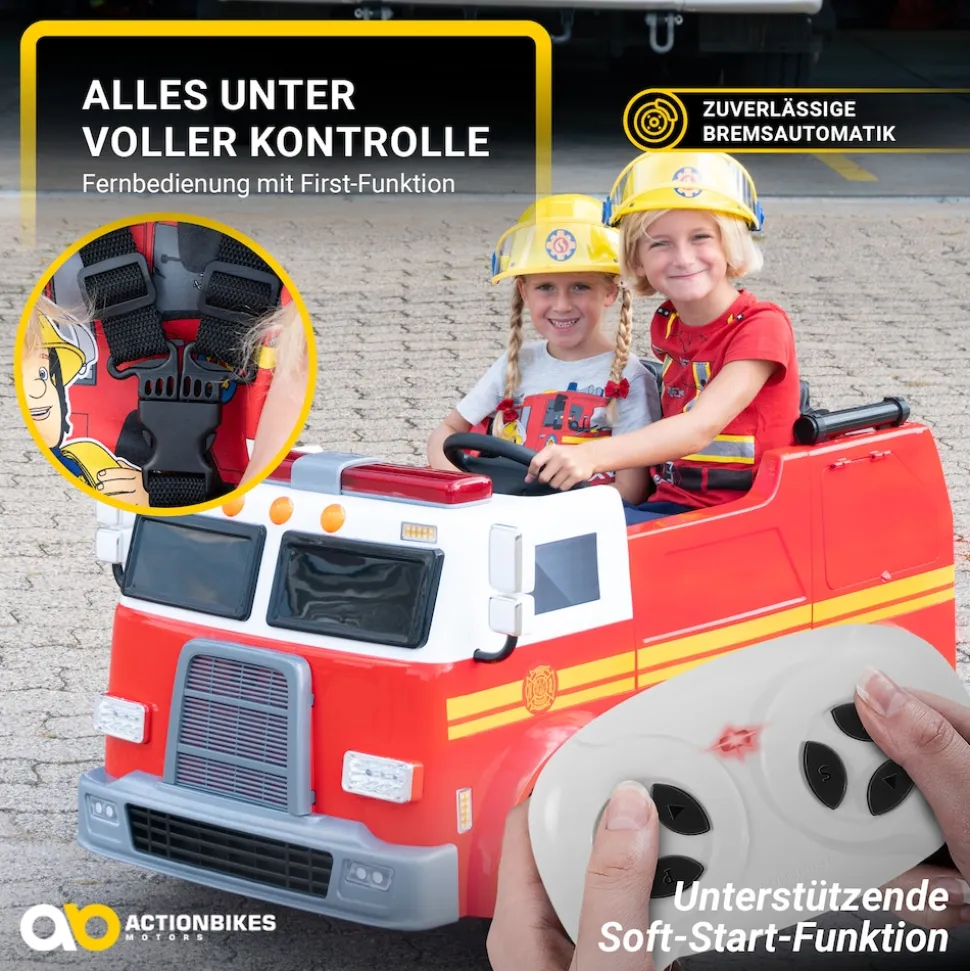 Kinder-Elektro-Feuerwehrauto LL911, 2-Sitzer, Sirene, Spritze, EVA-Reifen, 90 Watt, Fernbedienung