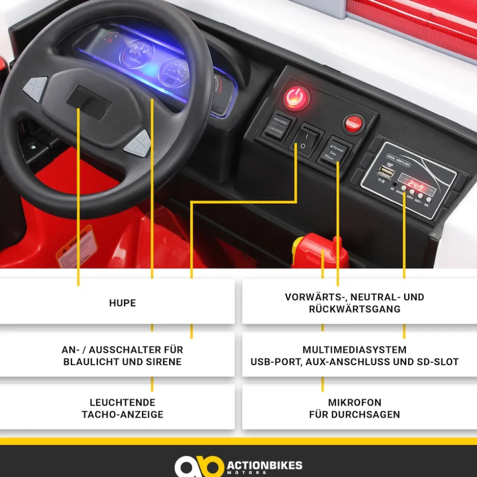 Kinder-Elektro-Feuerwehrauto LL911, 2-Sitzer, Sirene, Spritze, EVA-Reifen, 90 Watt, Fernbedienung