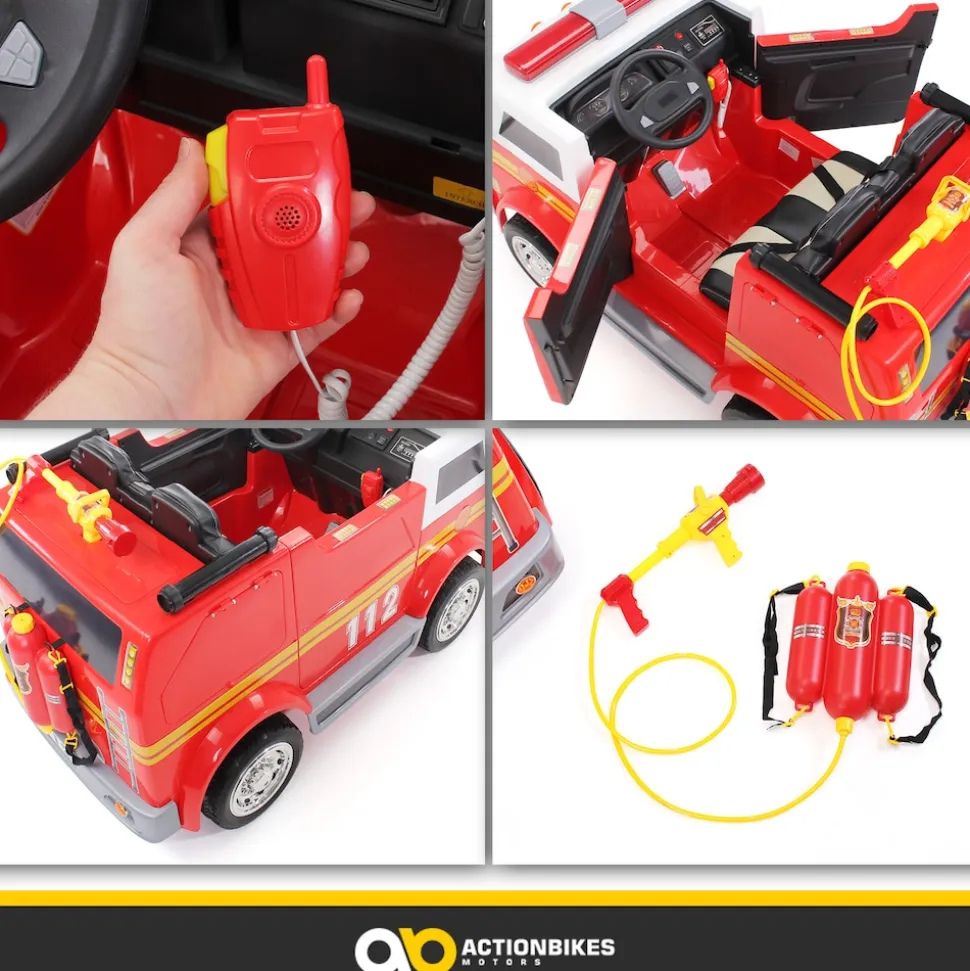 Kinder-Elektro-Feuerwehrauto LL911, 2-Sitzer, Sirene, Spritze, EVA-Reifen, 90 Watt, Fernbedienung