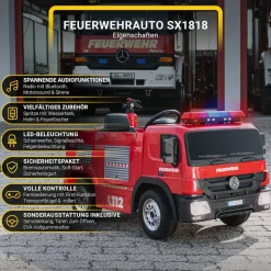 Kinder-Elektro-Feuerwehrauto SX1818, Spritze, Sirene, Blaulicht, 70 Watt, Servolenkung, Bluetooth