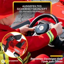 Kinder-Elektro-Feuerwehrauto SX1818, Spritze, Sirene, Blaulicht, 70 Watt, Servolenkung, Bluetooth