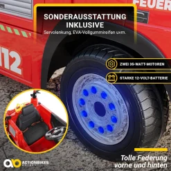 Kinder-Elektro-Feuerwehrauto SX1818, Spritze, Sirene, Blaulicht, 70 Watt, Servolenkung, Bluetooth
