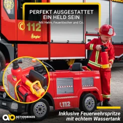 Kinder-Elektro-Feuerwehrauto SX1818, Spritze, Sirene, Blaulicht, 70 Watt, Servolenkung, Bluetooth