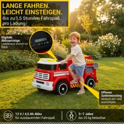Kinder-Elektro-Feuerwehrauto LF112, Wasserspritze, Sirene, Sprechanlage, Einsatzlicht, 50W, MP3