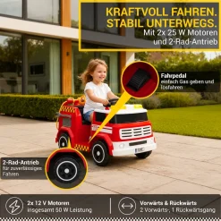Kinder-Elektro-Feuerwehrauto LF112, Wasserspritze, Sirene, Sprechanlage, Einsatzlicht, 50W, MP3