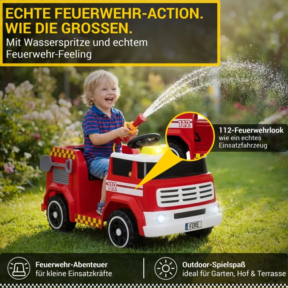 Kinder-Elektro-Feuerwehrauto LF112, Wasserspritze, Sirene, Sprechanlage, Einsatzlicht, 50W, MP3