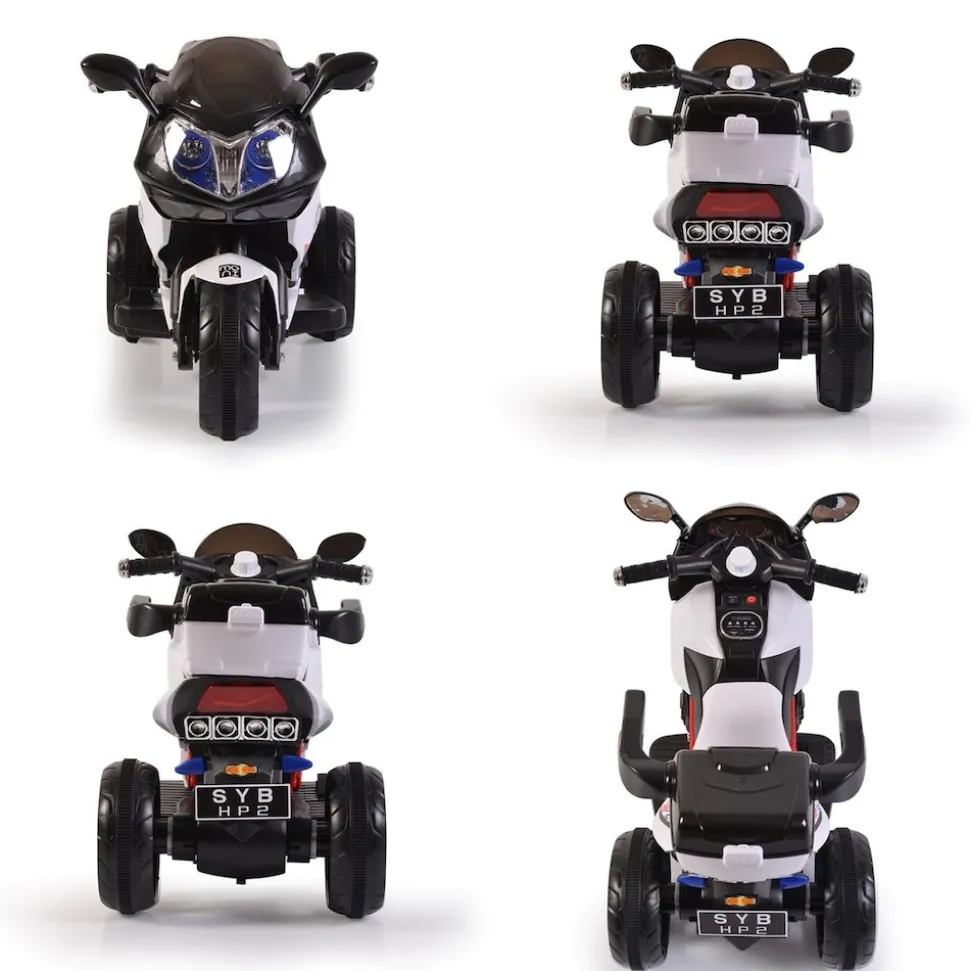 Kinder Elektromotorrad HP2 FB-6187, mit Musikfunktion, Spielzeugkorb, ab 3 Jahre schwarz