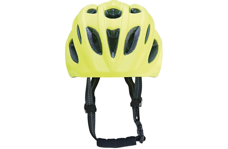 Kinder-Fahrradhelm, Inmold Technologie, mit LED-Licht, reflektierenden Gurbändern und 5 Reflektionsstreifen, Größe: 48-53 cm, Farbe: neongelb