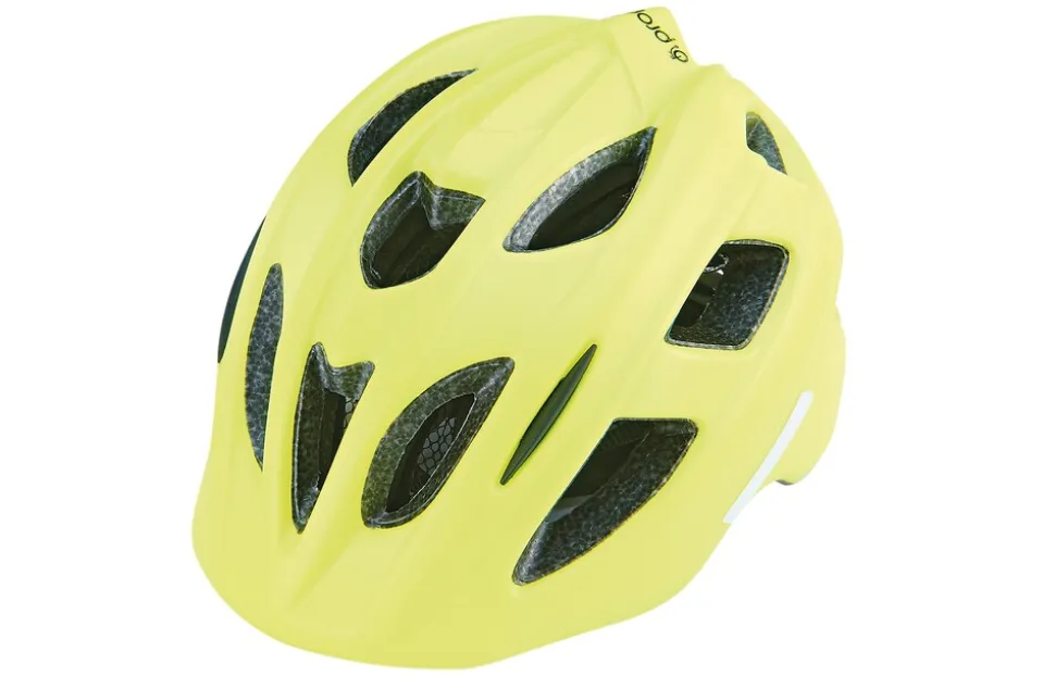 Kinder-Fahrradhelm, Inmold Technologie, mit LED-Licht, reflektierenden Gurbändern und 5 Reflektionsstreifen, Größe: 48-53 cm, Farbe: neongelb