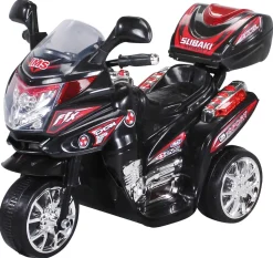 Kindermotorrad C051, Kinder-Elektro-Motorrad mit 12-Watt-Motor, LED-Scheinwerfer, 2-Gang-Getriebe (Schwarz)