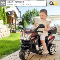 Kindermotorrad C051, Kinder-Elektro-Motorrad mit 12-Watt-Motor, LED-Scheinwerfer, 2-Gang-Getriebe (Schwarz)
