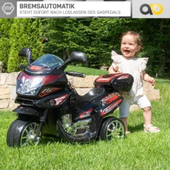 Kindermotorrad C051, Kinder-Elektro-Motorrad mit 12-Watt-Motor, LED-Scheinwerfer, 2-Gang-Getriebe (Schwarz)