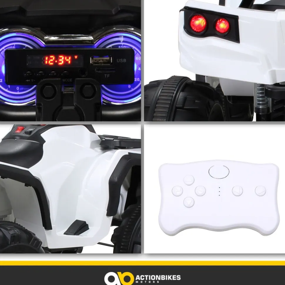 Kinderquad Bumper, Kinder-Elektroauto mit Fernbedienung, 70 Watt, Stoßdämpfer, Bremsautomatik, LED (Weiß)