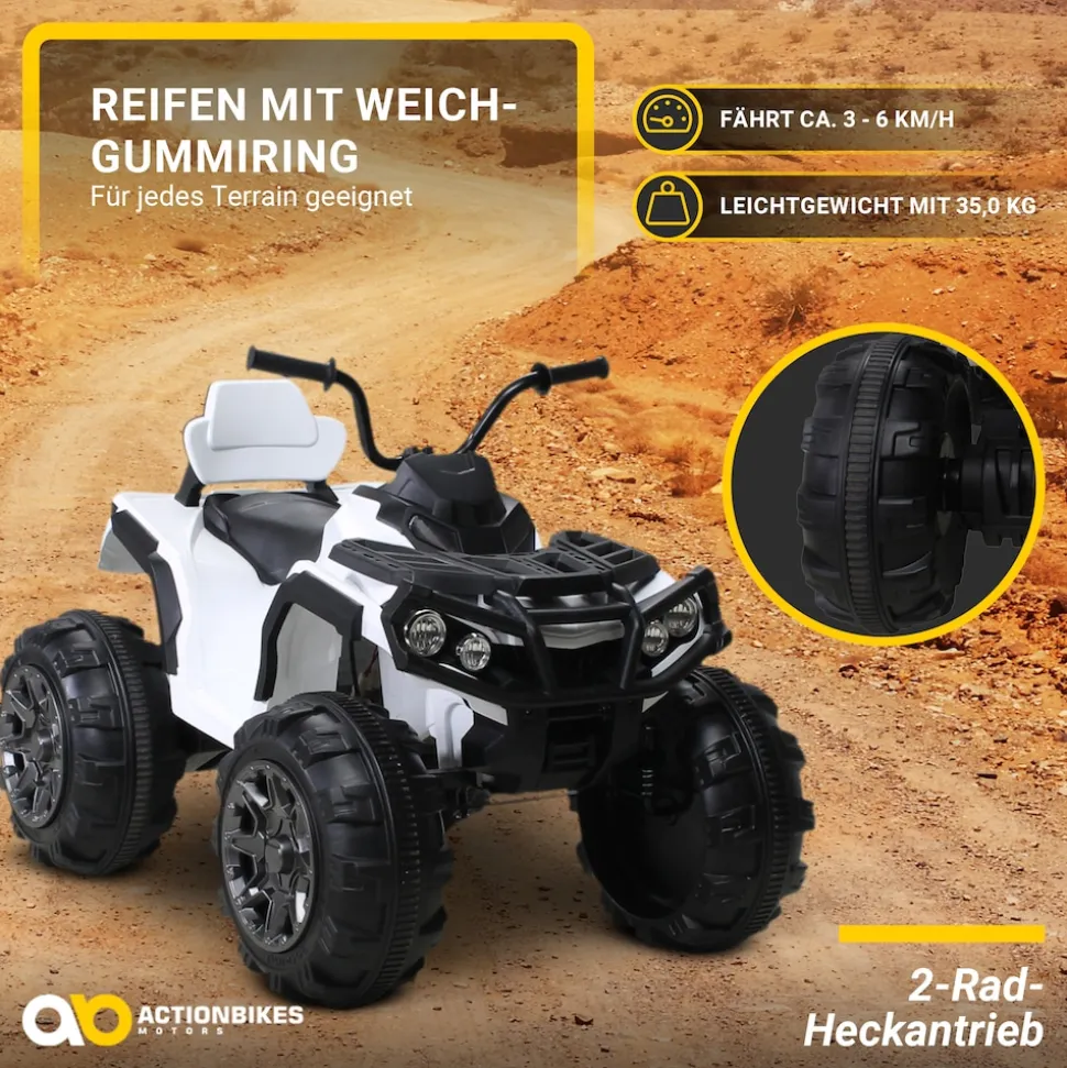 Kinderquad Bumper, Kinder-Elektroauto mit Fernbedienung, 70 Watt, Stoßdämpfer, Bremsautomatik, LED (Weiß)