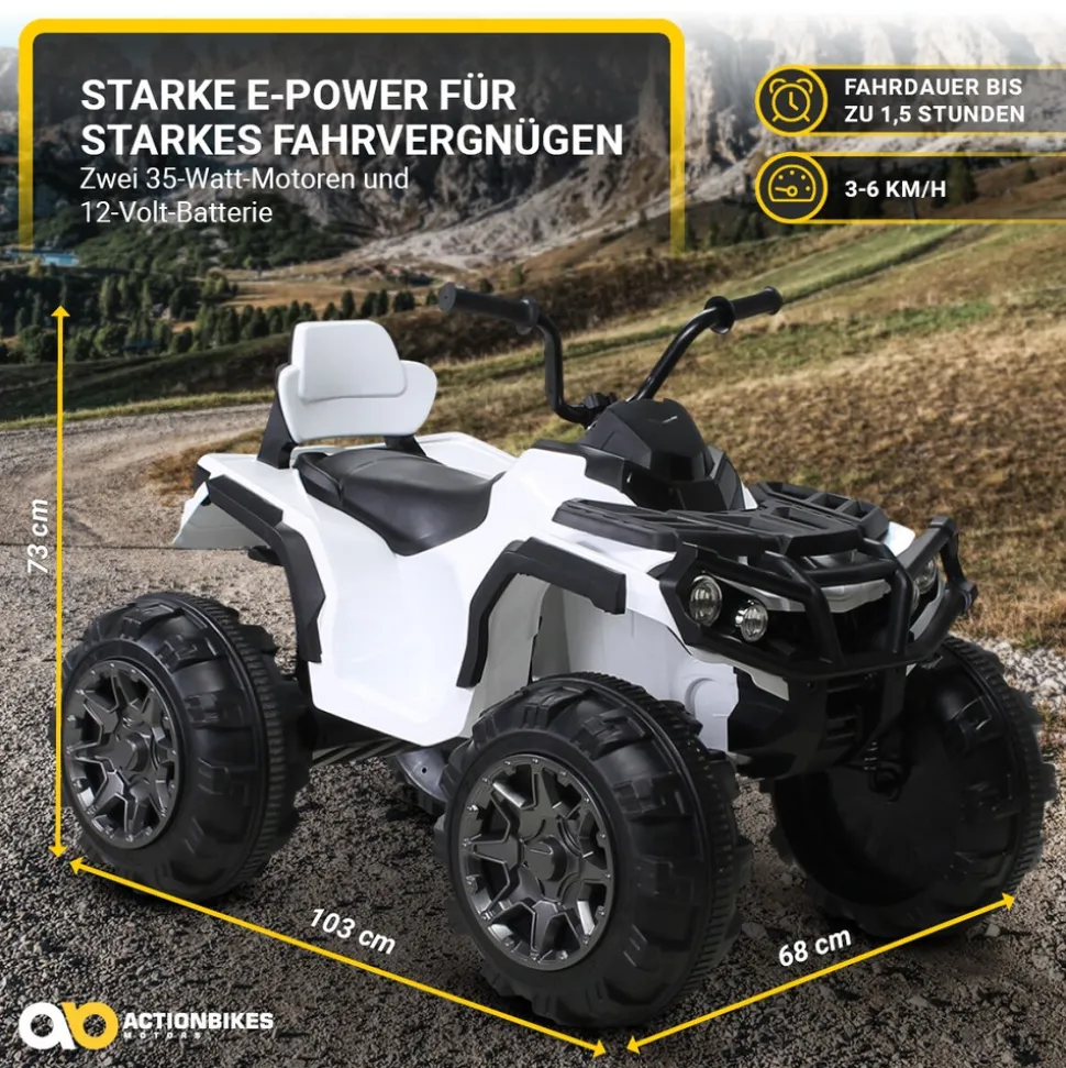 Kinderquad Bumper, Kinder-Elektroauto mit Fernbedienung, 70 Watt, Stoßdämpfer, Bremsautomatik, LED (Weiß)