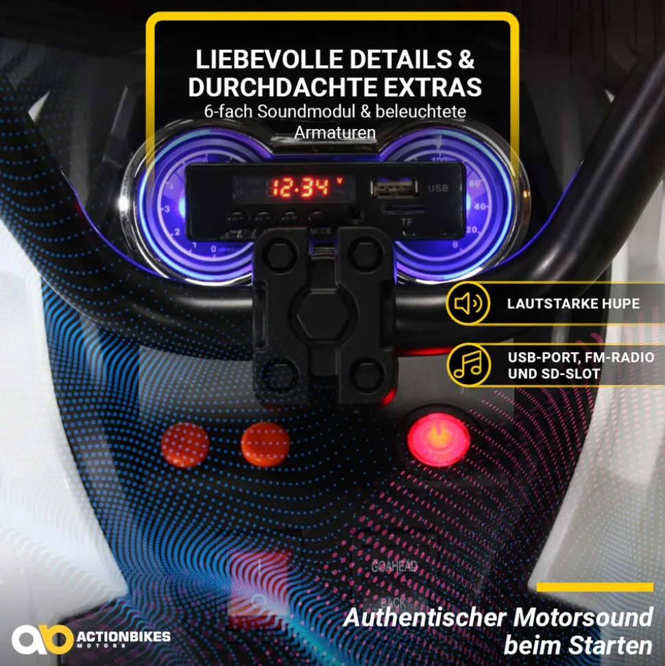 Kinderquad Bumper, Kinder-Elektroauto mit Fernbedienung, 70 Watt, Stoßdämpfer, Bremsautomatik, LED (Weiß)
