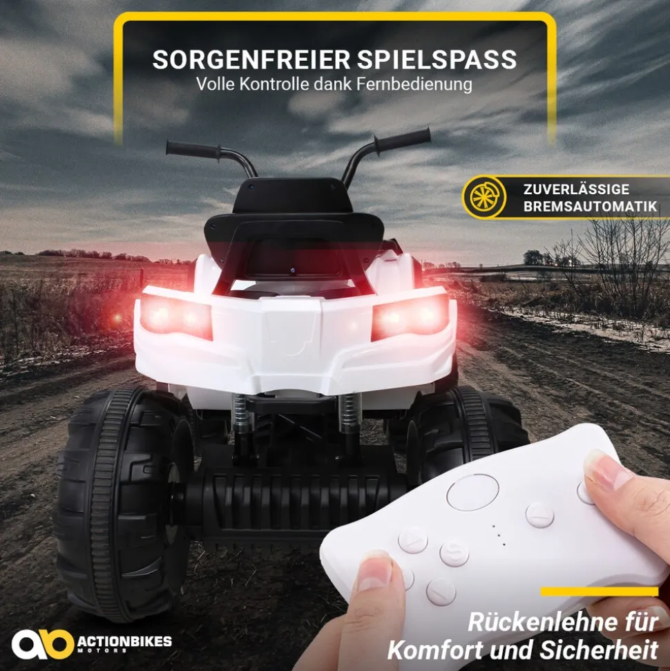 Kinderquad Bumper, Kinder-Elektroauto mit Fernbedienung, 70 Watt, Stoßdämpfer, Bremsautomatik, LED (Weiß)