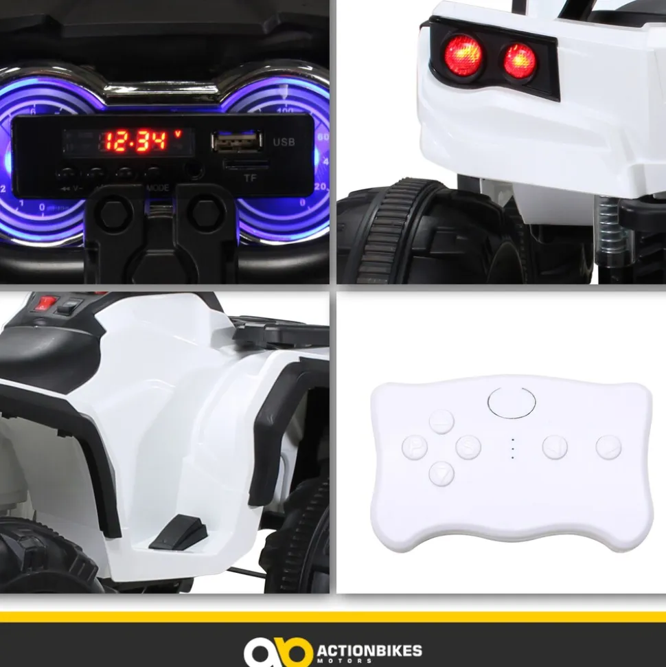 Kinderquad Bumper, Kinder-Elektroauto mit Fernbedienung, 70 Watt, Stoßdämpfer, Bremsautomatik, LED (Weiß)