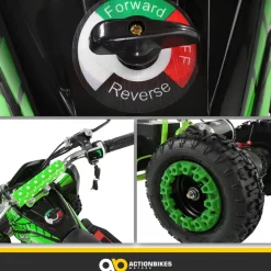 Kinderquad Racer 1000, Pocket-Quad mit 1000 Watt Elektromotor, 3 Batterien, Stoßdämpfer, bis 24 km/h (Schwarz/Grün)