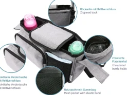 Kinderwagen Organizer Buggy 2 Getränkehalter Aufbewahrung für Windeln Spielzeug