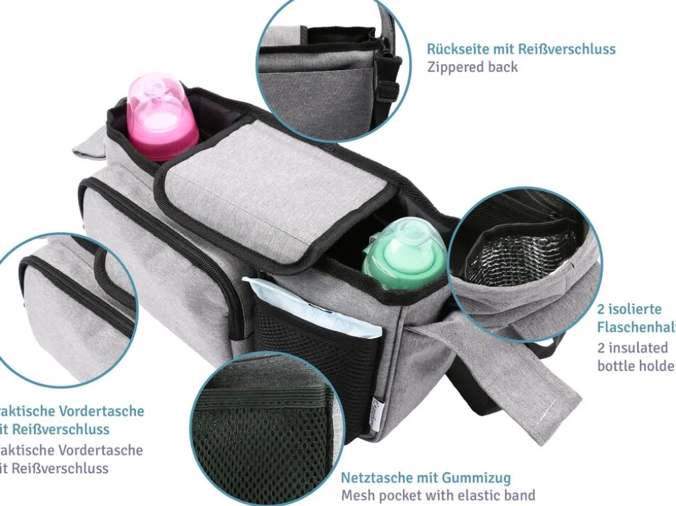 Kinderwagen Organizer Buggy 2 Getränkehalter Aufbewahrung für Windeln Spielzeug