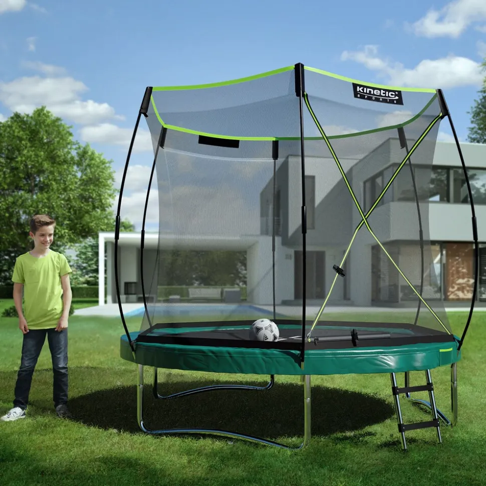 KINETIC SPORTS Trampolin Federlos-Design 'Bungee Safety Elite' - Outdoor Gartentrampolin für Kinder | Dunkelgrün Ø 244 cm Ø 244 cm