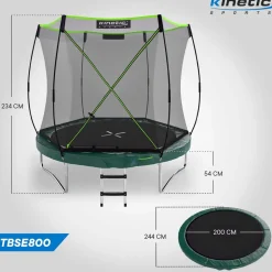KINETIC SPORTS Trampolin Federlos-Design 'Bungee Safety Elite' - Outdoor Gartentrampolin für Kinder | Dunkelgrün Ø 244 cm Ø 244 cm