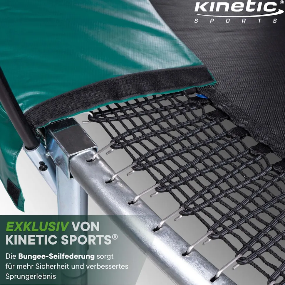 KINETIC SPORTS Trampolin Federlos-Design 'Bungee Safety Elite' - Outdoor Gartentrampolin für Kinder | Dunkelgrün Ø 244 cm Ø 244 cm