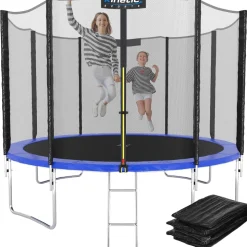 KINETIC SPORTS Trampolin Outdoor 'Salto Plus' Ø 183/244/305/366/400/430/490 cm - Komplett-Set für Kinder, USA Sprungtuch, Netz, Randpolster, Leiter - bis zu 160kg | Blau-2 Ø 183 cm Ø 183 cm, Blau-2