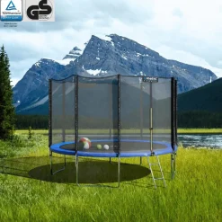 KINETIC SPORTS Trampolin Outdoor SALTO Ø 183/244/305/366/400/430/490 cm - Kindertrampolin Set mit Leiter, Netz, Randpolster, USA Sprungtuch - Gartentrampolin, bis zu 160kg | Blau Ø 183 cm Ø 183 cm, Blau