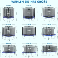 KINETIC SPORTS Trampolin Outdoor SALTO Ø 183/244/305/366/400/430/490 cm - Kindertrampolin Set mit Leiter, Netz, Randpolster, USA Sprungtuch - Gartentrampolin, bis zu 160kg | Blau Ø 183 cm Ø 183 cm, Blau
