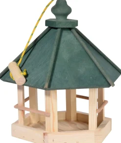 Klassisches Vogelhaus zum Aufhängen, 6-eckiges Futterhaus mit Kordel, Kiefer, Grün