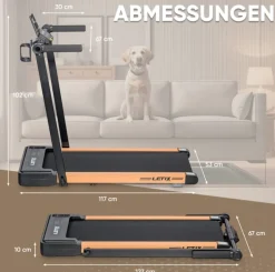 LETIX Elektrisches Laufband FoldPro 2in1 mit LCD-Display, Bluetooth & APP Funktion, für zu Hause und Büro, motorisiertes Fitnessgerät, Heimtrainer - Holzoptik