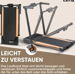 LETIX Elektrisches Laufband FoldPro 2in1 mit LCD-Display, Bluetooth & APP Funktion, für zu Hause und Büro, motorisiertes Fitnessgerät, Heimtrainer - Holzoptik