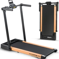 LETIX Elektrisches Laufband FoldPro 2in1 mit LCD-Display, Bluetooth & APP Funktion, für zu Hause und Büro, motorisiertes Fitnessgerät, Heimtrainer - Holzoptik