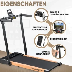 LETIX Elektrisches Laufband FoldPro 2in1 mit LCD-Display, Bluetooth & APP Funktion, für zu Hause und Büro, motorisiertes Fitnessgerät, Heimtrainer - Holzoptik
