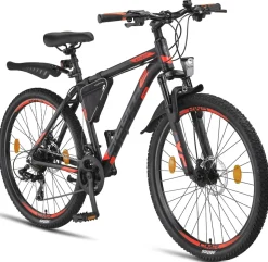 Licorne Bike Effect Premium Mountainbike in 26, 27,5 und 29 Zoll - Fahrrad für Jungen, Mädchen, Herren und Damen - Shimano 21 Gang-Schaltung - Herrenrad Zoll:26.00;Farbe:Schwarz/Orange (2xDisc-Bremse)