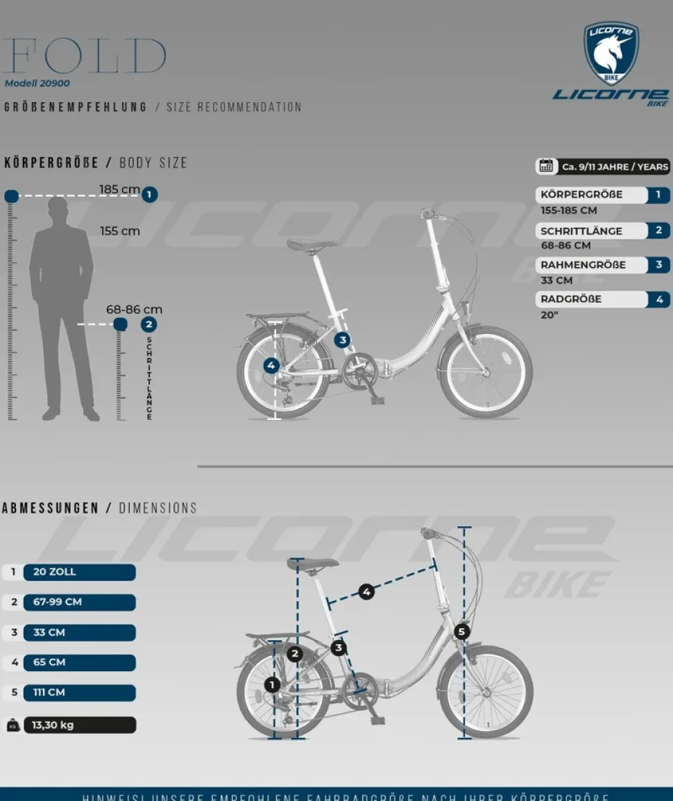 Licorne Bike Fold Premium Klapprad Stil:V-Bremse;Farbe:Schwarz/Anthrazit