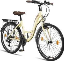 Licorne Bike Stella Premium City Bike 20,24,26 und 28 Zoll Fahrrad für Mädchen Herren und Damen 21 Gang (6 Gang bei 20 Zoll) Holland Citybike Zoll:26;Farbe:Beige