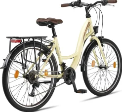 Licorne Bike Stella Premium City Bike 20,24,26 und 28 Zoll Fahrrad für Mädchen Herren und Damen 21 Gang (6 Gang bei 20 Zoll) Holland Citybike Zoll:26;Farbe:Beige