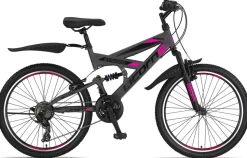 Licorne Bike Strong V Premium Mountainbike in 24 und 26 Zoll - Fahrrad für Jungen, Mädchen, Damen und Herren - Shimano 21 Gang-Schaltung - Vollfederung Zoll:26;Farbe:Anthrazit/Rosa