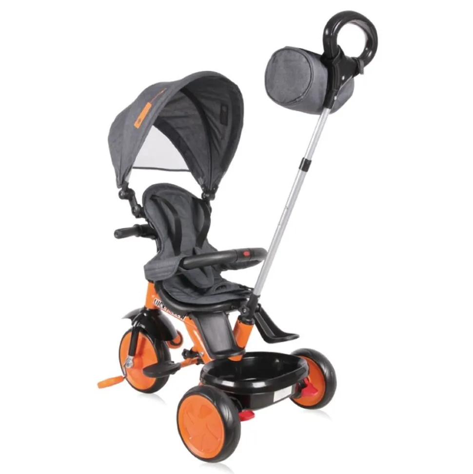 Lorelli Dreirad 4 in 1 Lucky Crew Tasche Fußstütze verstellbarer Sitz Klingel orange